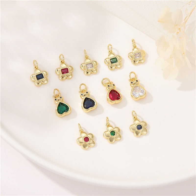 2 pendentifs à breloque coeur floral ornés de strass 14K GF