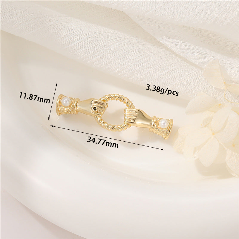 2 Hand Heart Round Circle D Infinity Clasp 14K GF Rhinestone Embellished Clasps Connector