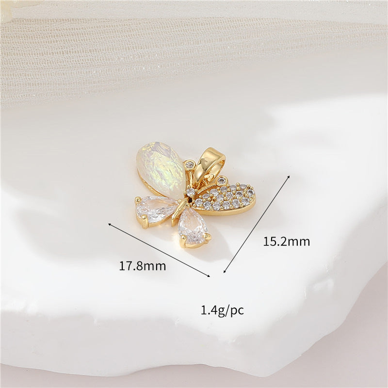 2 pendentifs à breloque papillon ornés de strass 14K GF