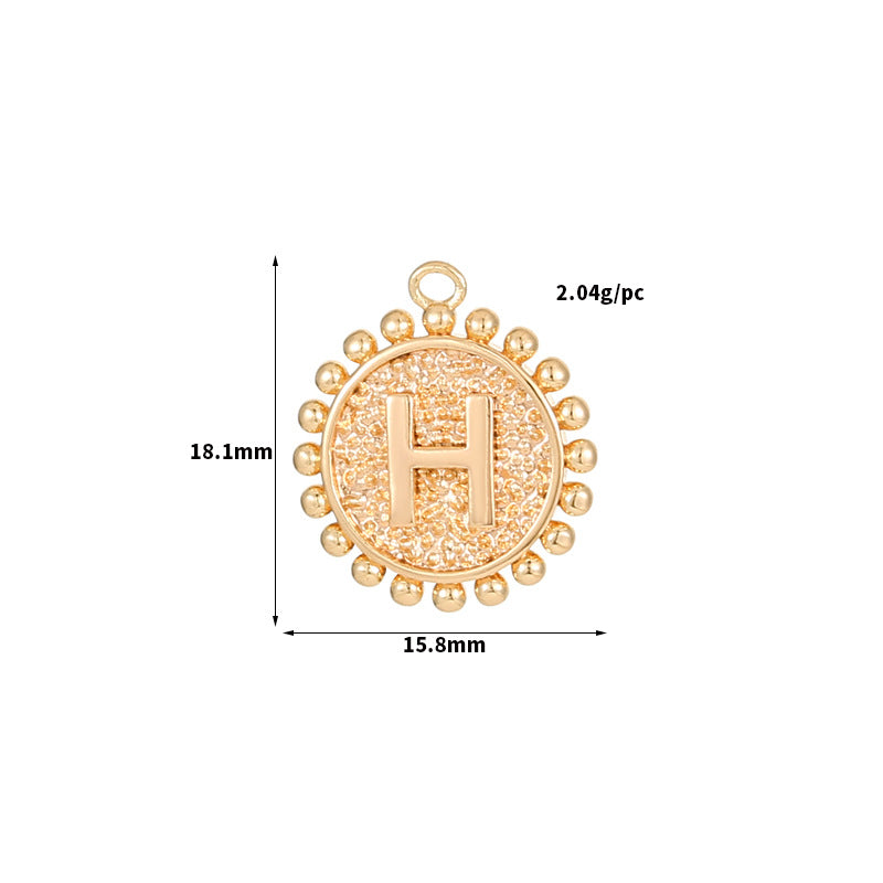 2 perles rondes à bord de pièce de monnaie initiale Alphabet AZ Charm Pendentif 14K GF