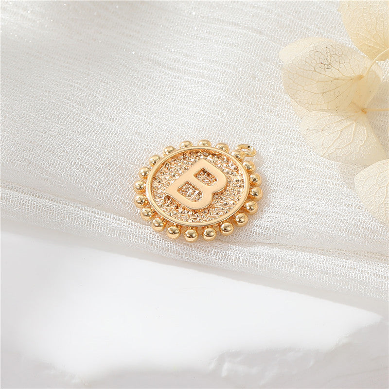 2 perles rondes à bord de pièce de monnaie initiale Alphabet AZ Charm Pendentif 14K GF