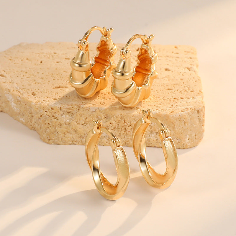 4 boucles d'oreilles créoles rondes torsadées épaisses 14K GF