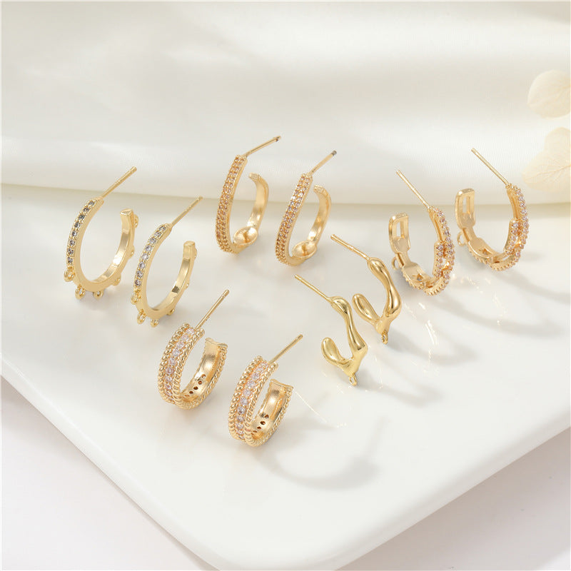 4 boucles d'oreilles à tige en demi-cercle avec perle en boucle et strass vierges ornés de strass 14 carats GF