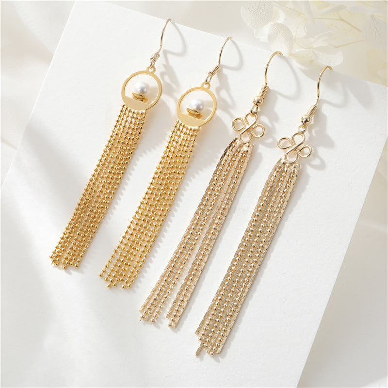 Boucles d'oreilles à crochet et pampilles à 4 chaînes de perles, 14 carats, GF
