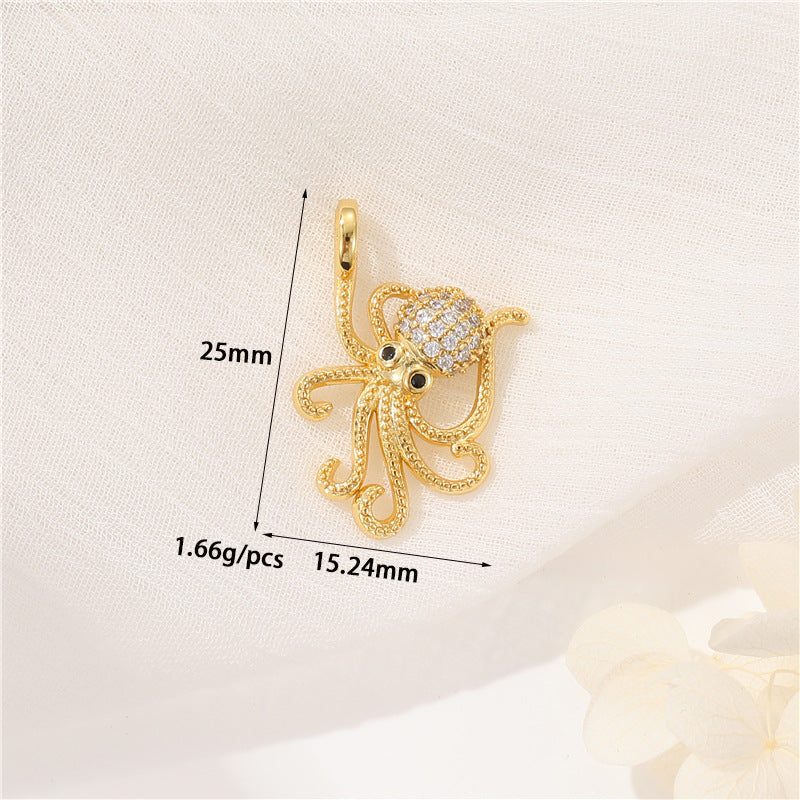 2 Whale Octopus Seahorse Shell Conch Starfish Coral Jellyfish Charm Pendant Rhinestone Embellished 14K GF