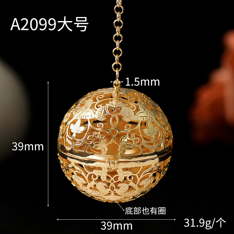 2 boîtes de prière rondes creuses, boule d'aromathérapie, parfum de vigne florale, pendentif à breloque 14K GF
