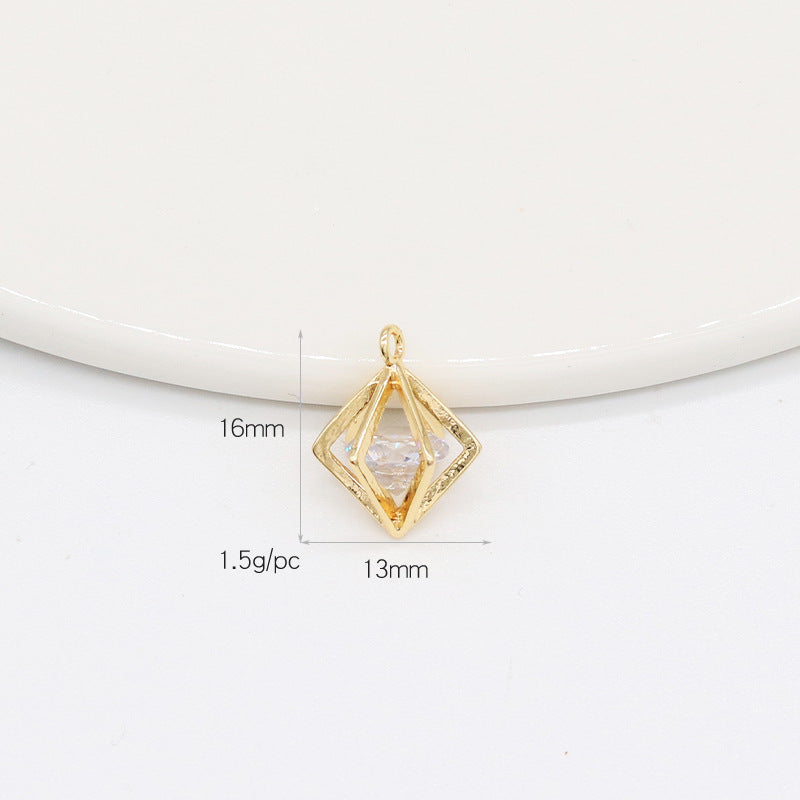 2 Round Diamond Snowflake Floral Charm Pendant Rhinestone Embellished 14K GF