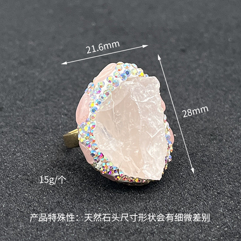 Bague en pierre précieuse naturelle à cercle ouvert ornée de strass 14K GF