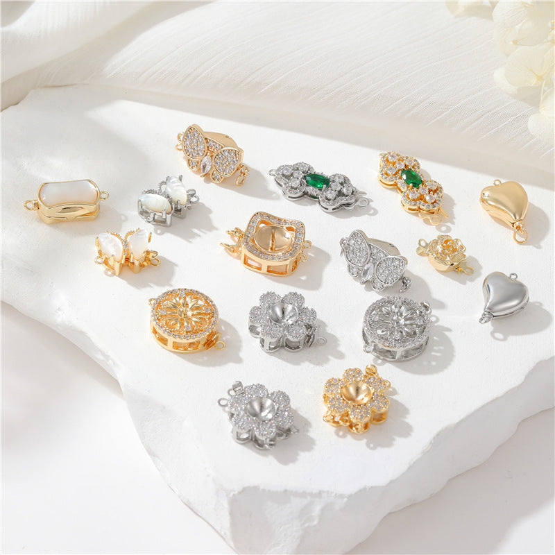 2 hohle Blumen-Schmetterlings-Steckverschlüsse mit Strassverzierung, 14-Karat-GF-Halsketten- und Armbandverschlüsse