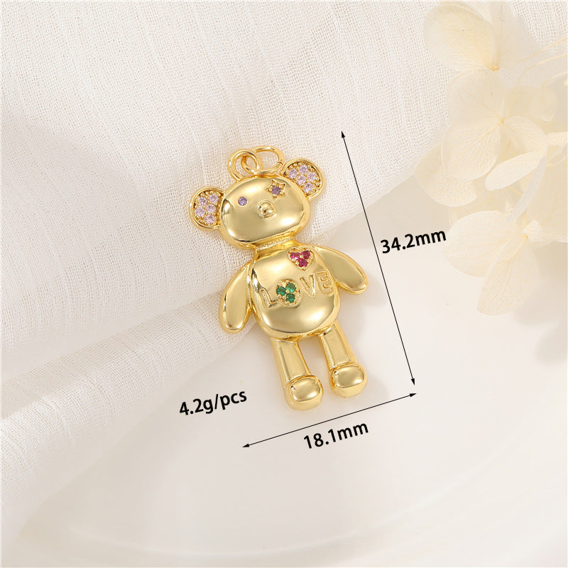 2 Petit Ours Lapin Lune Charme Pendentif Strass Embelli 14K GF