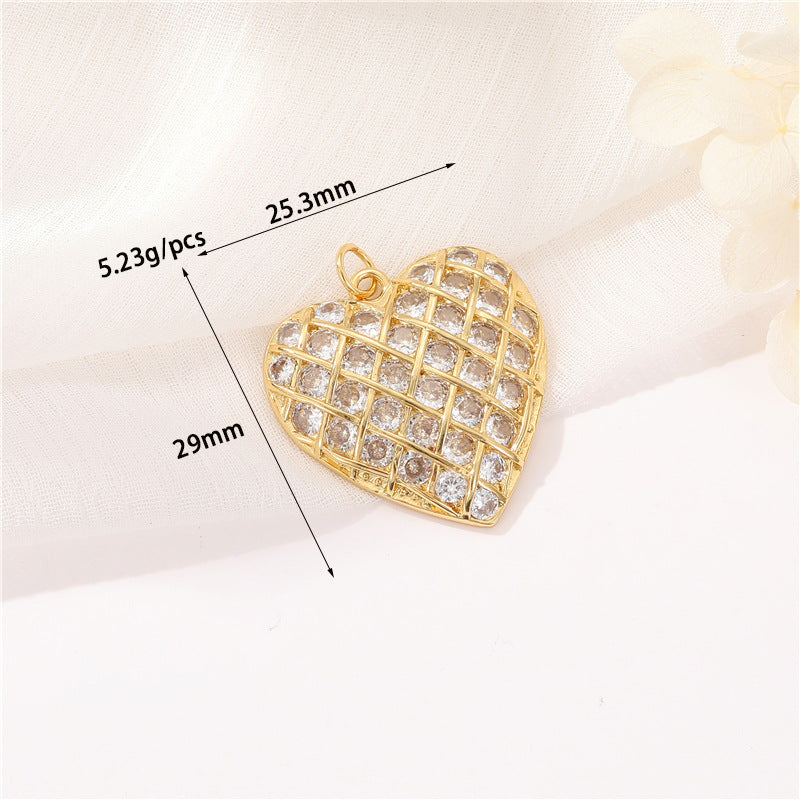 Pendentif à breloque 2 cœurs en émail époxy 14K GF strass embelli