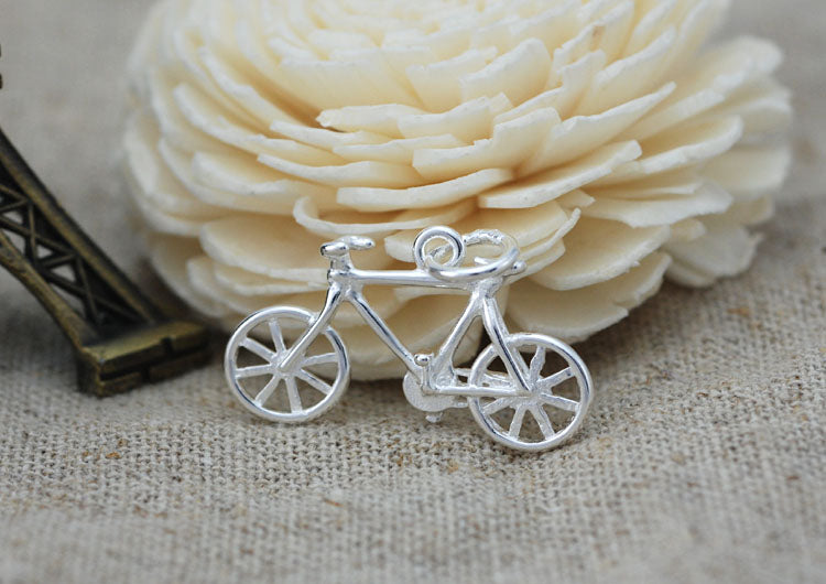 Sterling Silver Tiny Bicycle Charm Pendant S925 Finding