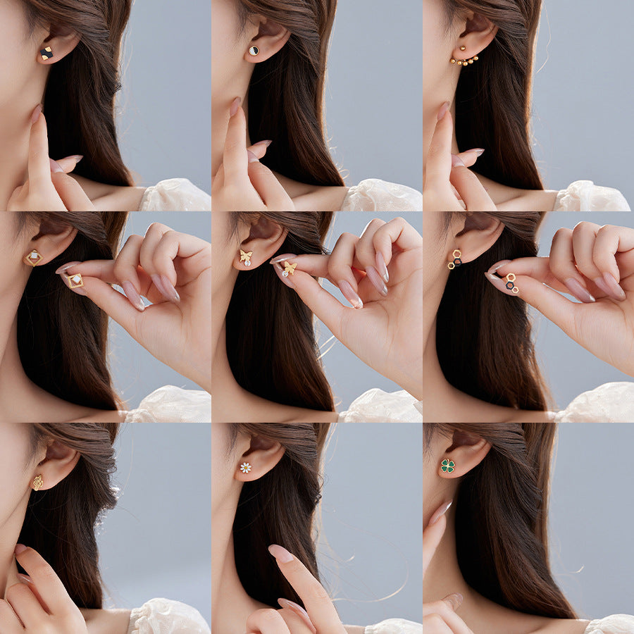 4 Émail Époxy Trèfle à quatre feuilles Orange Pastèque Floral Papillon Carré Coeur Cactus Boucles d’oreilles à tige 14K GF Strass Embelli Boucle d’oreille