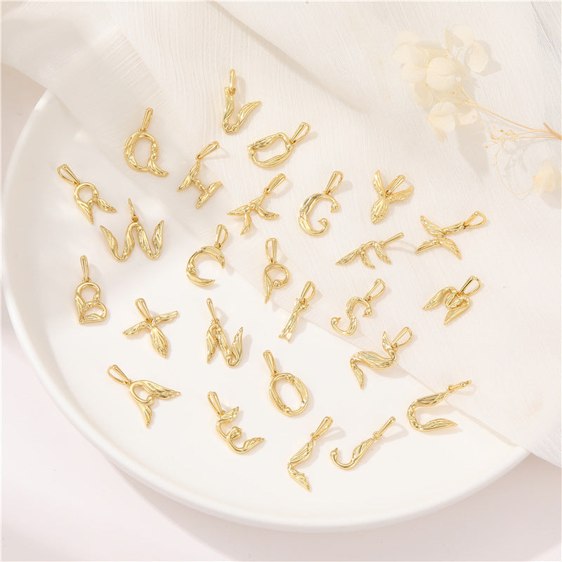 Pendentif à breloque AZ avec 2 ailes de cygne et initiales de l'alphabet 14K GF