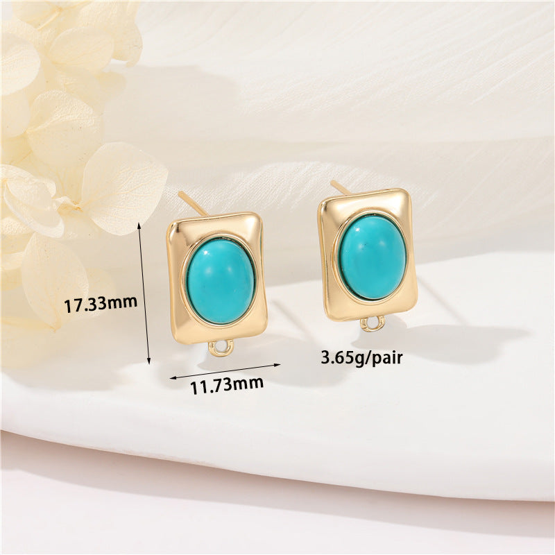 4 boucles d'oreilles ovales rectangulaires rondes avec boucle Malachite Turquoise Shell embellie 14K GF Earing
