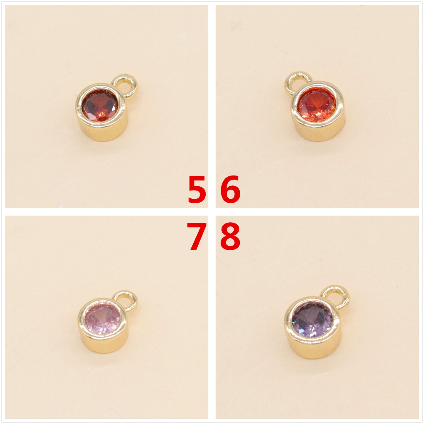 2 runde Geburtsstein-Charm-Anhänger mit Strassverzierung aus 14-karätigem GF