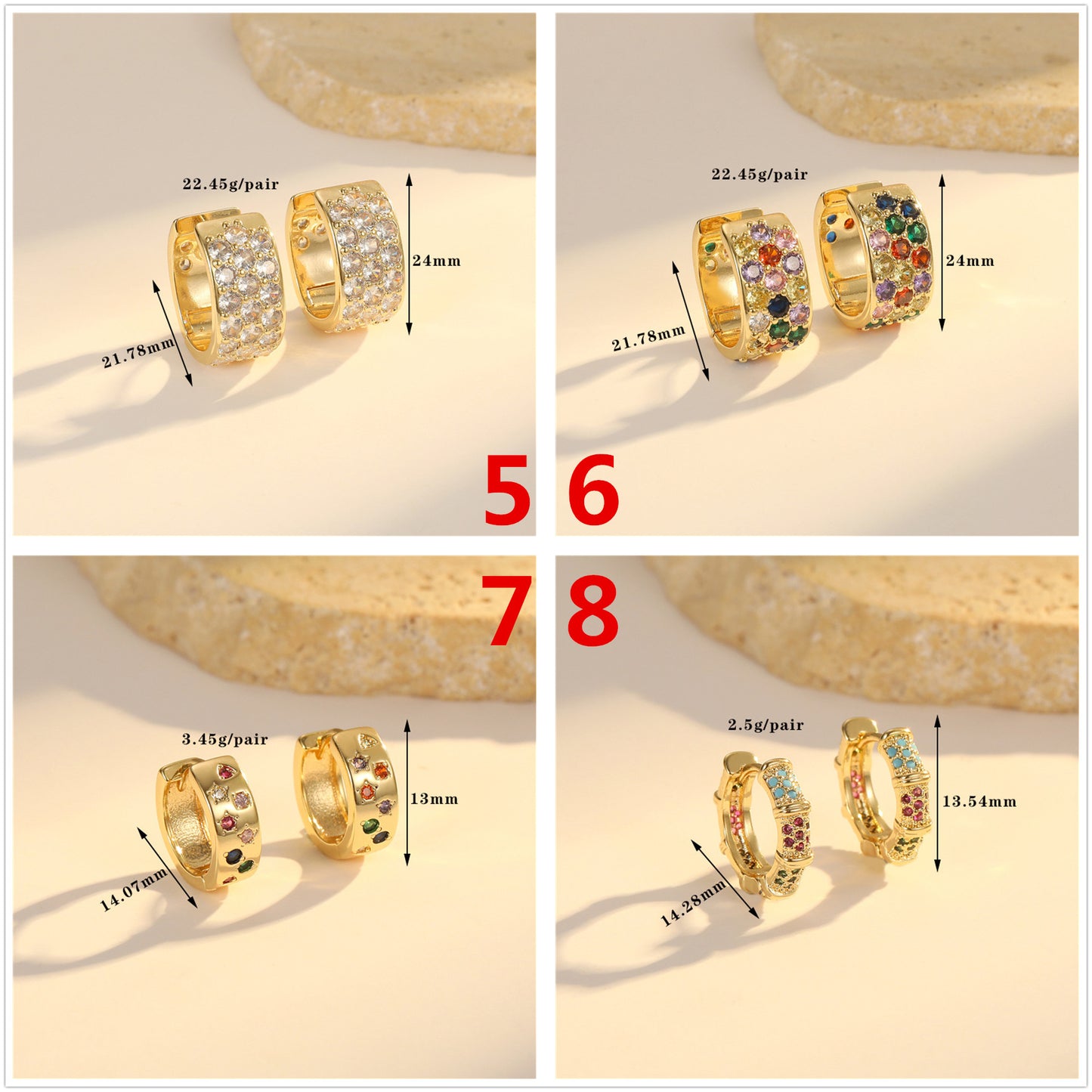 Boucles d'oreilles créoles à grille 4 étoiles ornées de strass 14K GF