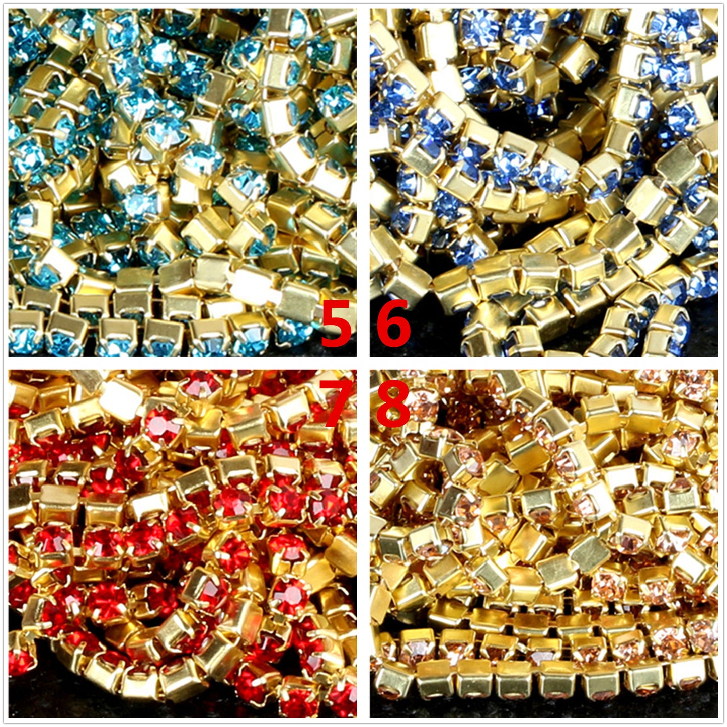 10 yd Colorful Rhinestone Cup Chain Gold Trim Metal Cup Close Chain Jewelry High Quality Wedding Veil Finding 2mm 2.5mm 2.8mm 3mm