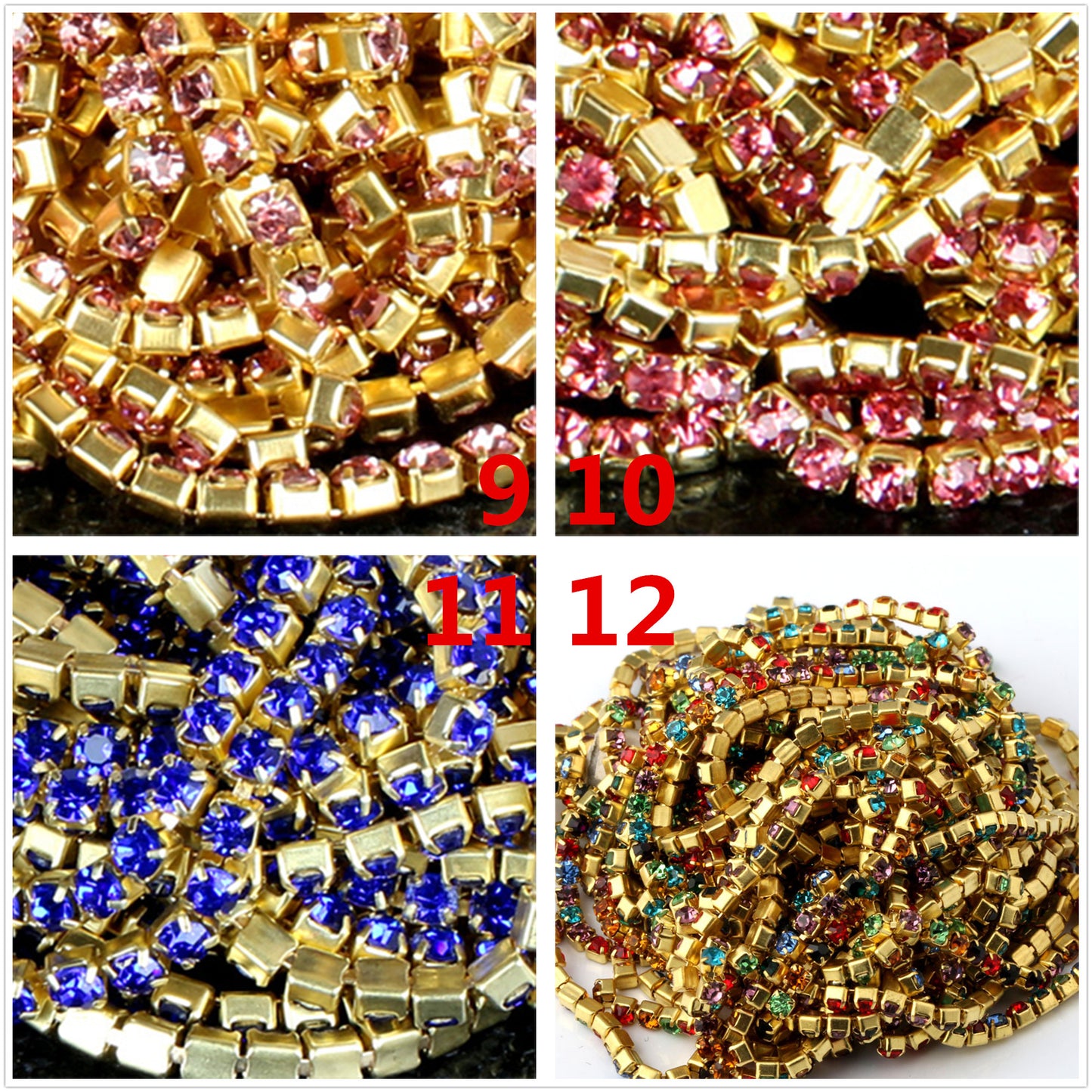 10 yd Colorful Rhinestone Cup Chain Gold Trim Metal Cup Close Chain Jewelry High Quality Wedding Veil Finding 2mm 2.5mm 2.8mm 3mm