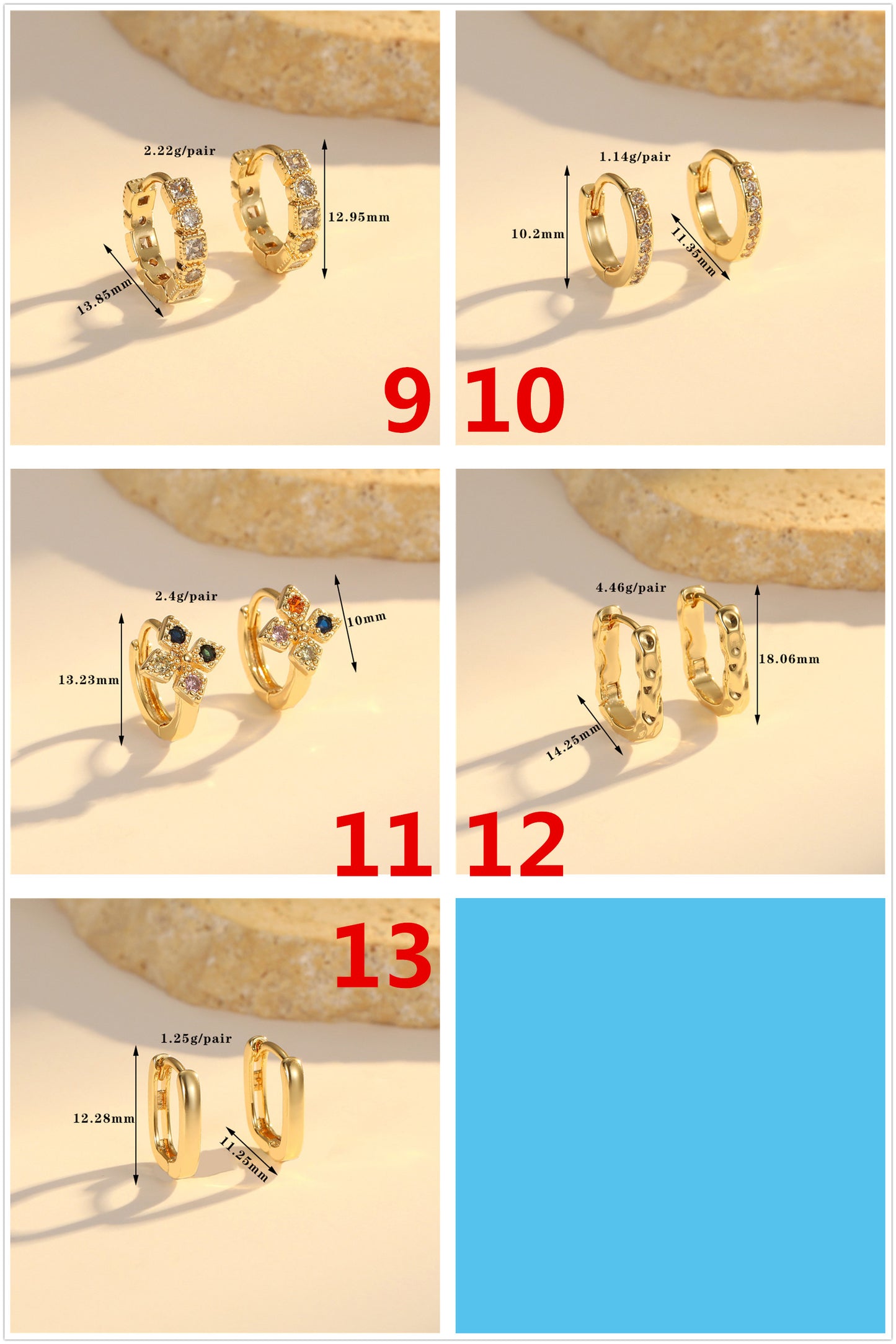 Boucles d'oreilles créoles à grille 4 étoiles ornées de strass 14K GF