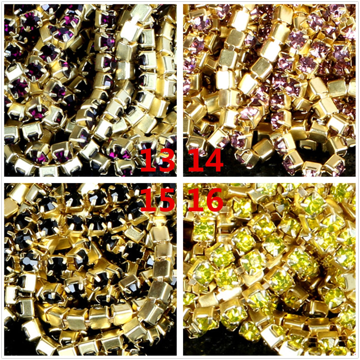 10 yd Colorful Rhinestone Cup Chain Gold Trim Metal Cup Close Chain Jewelry High Quality Wedding Veil Finding 2mm 2.5mm 2.8mm 3mm