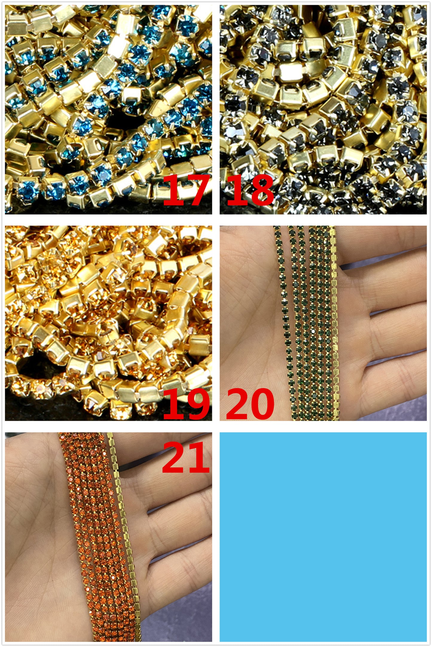 10 yd Colorful Rhinestone Cup Chain Gold Trim Metal Cup Close Chain Jewelry High Quality Wedding Veil Finding 2mm 2.5mm 2.8mm 3mm