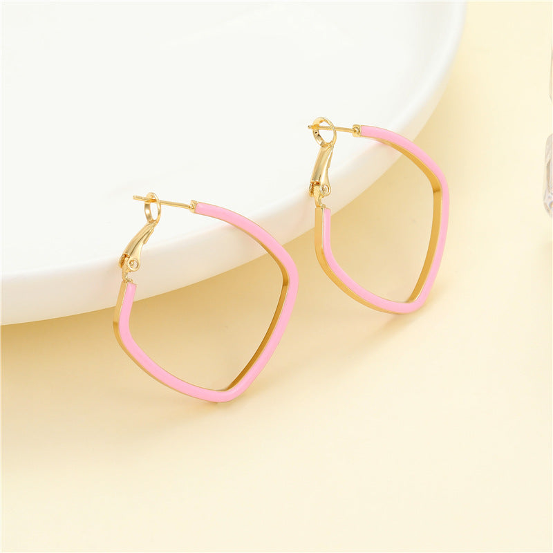 4 Square Circle Hoop Earrings Enamel Epoxy 14K GF Earing