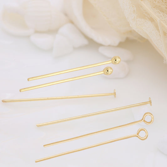 Bulk 100 Plain T Flat Top Round Bead Eye Pin Head Pins 14K GF