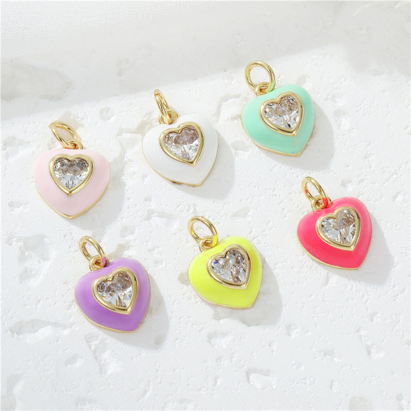 Pendentif à breloque 2 cœurs en émail époxy 14K GF strass embelli