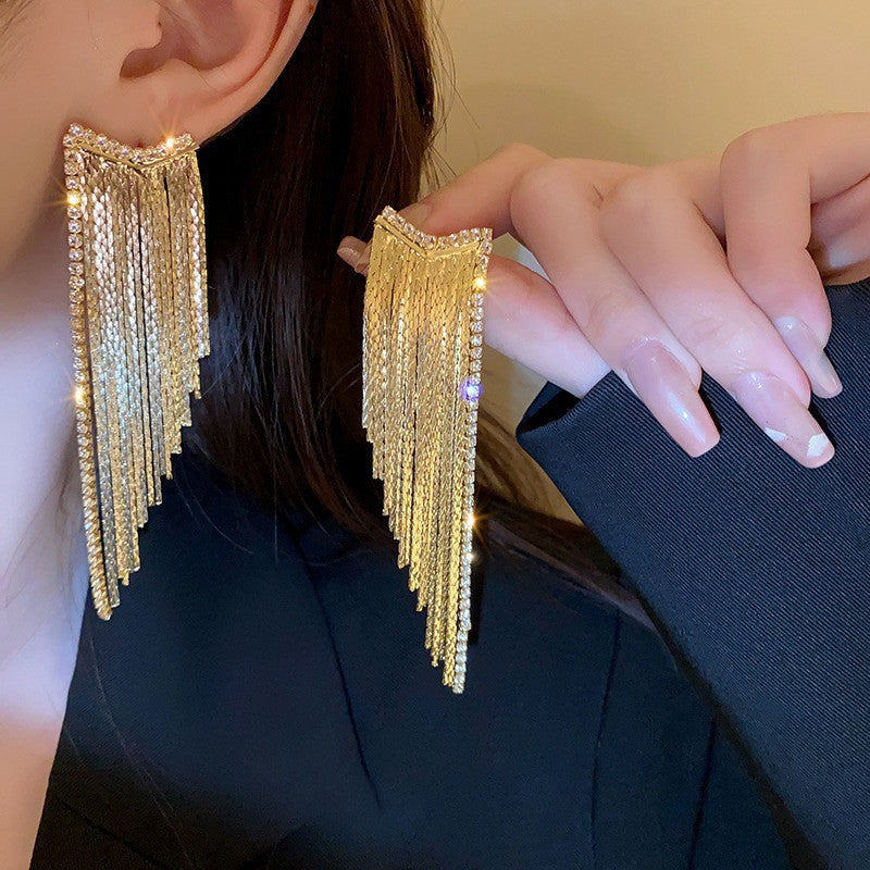 4 boucles d'oreilles à pampilles en chaîne serpent, ornées de strass, boucles d'oreilles 14K GF