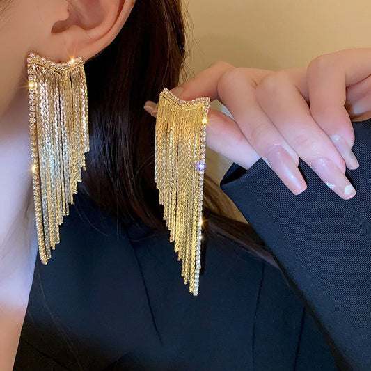 4 boucles d'oreilles à pampilles en chaîne serpent, ornées de strass, boucles d'oreilles 14K GF