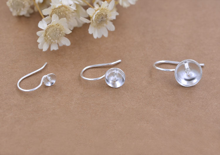 Boucles d'oreilles à crochet en forme de tasse ronde en argent Sterling, perle à moitié percée, vierge, résultats S925