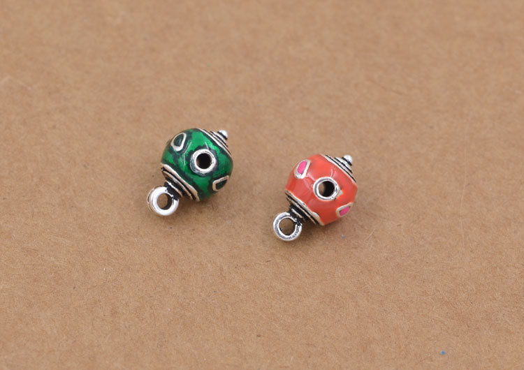 Sterling Silver Enamel Epoxy Round Bead Spacer with Loop S925 Finding
