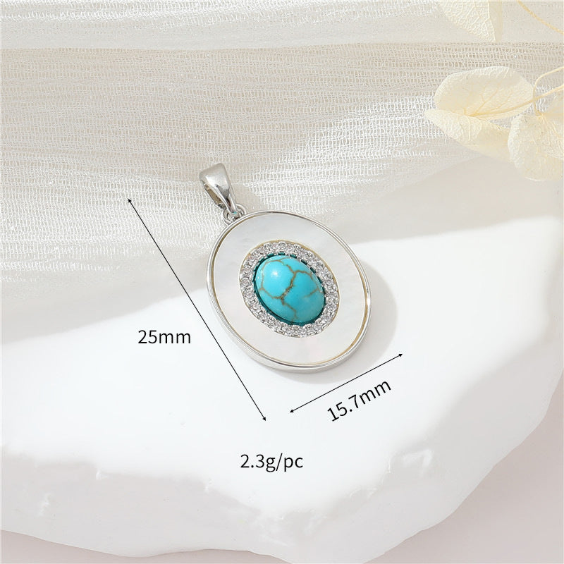 2 Square Oval Rectangle Oblong Charm Pendant Turquoise Shell Rhinestone Embellished 14K GF