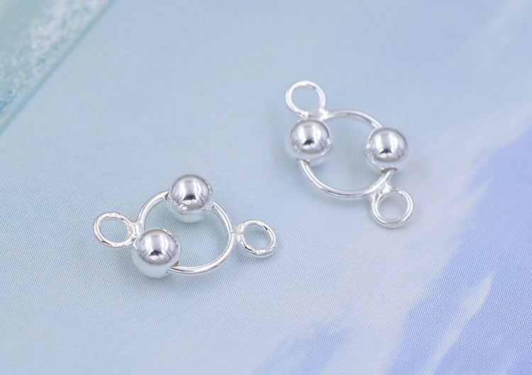 Argent sterling minuscule double boucle perles ovale cercle charme connecteur S925 trouver