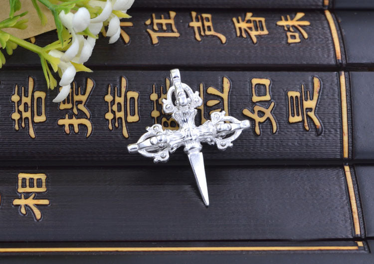 Sterling Silver Tiny Crossing Vajra Subduing Demonic Pestle Charm Pendant S925 Finding