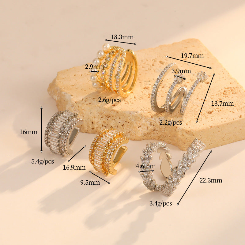 4 Chunky Earcuff Earrings Rhinestone Embellished 14K GF Earing