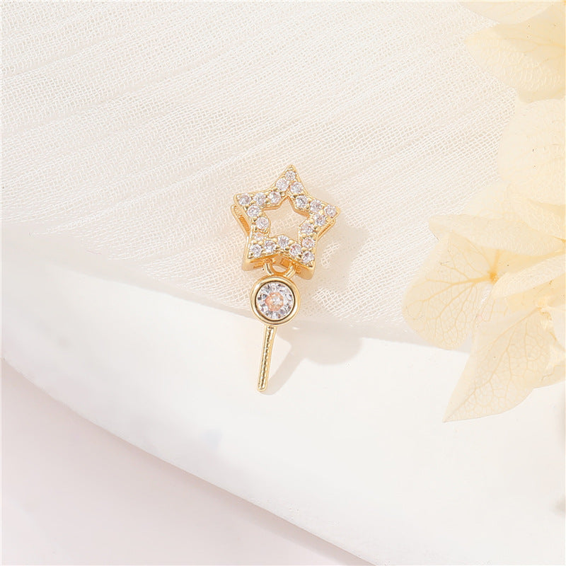 2 Flat Olive Star Round Bead Charm Rhinestone Embellished 14K GF Beadwork Spacer