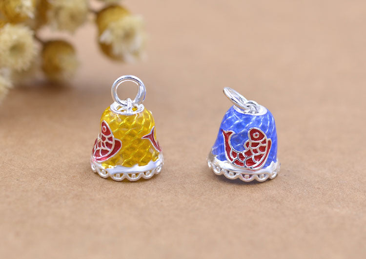 Pendentif à breloque en forme de cloche de poisson de carpe époxy en émail en argent sterling S925