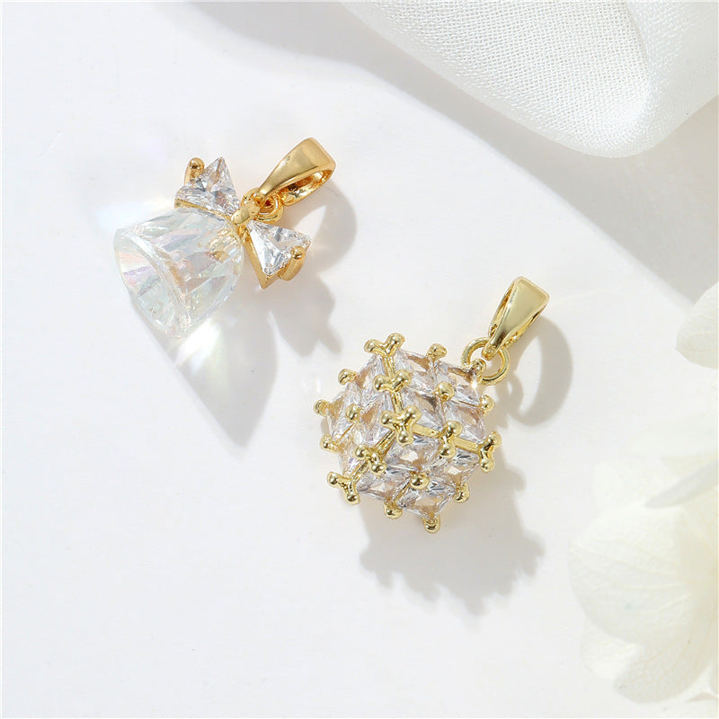 2 pendentif à breloque cube en cloche avec nœud papillon orné de strass 14K GF