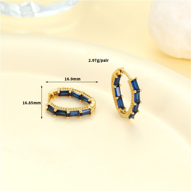4 boucles d'oreilles rondes créoles rectangulaires ornées de strass 14K GF