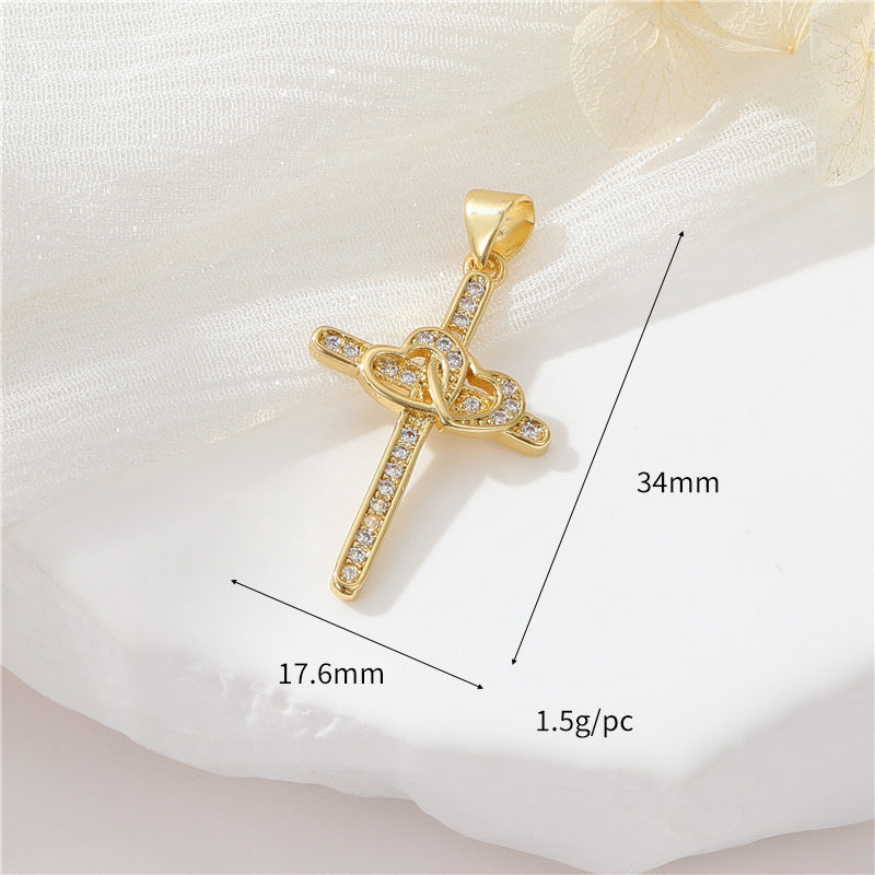 Pendentif à breloque 2 croix orné de strass 14K GF