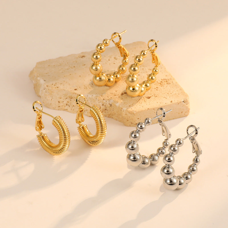 4 Chunky Beaded Twined Round Circle Hoop Earring 14K GF Earing