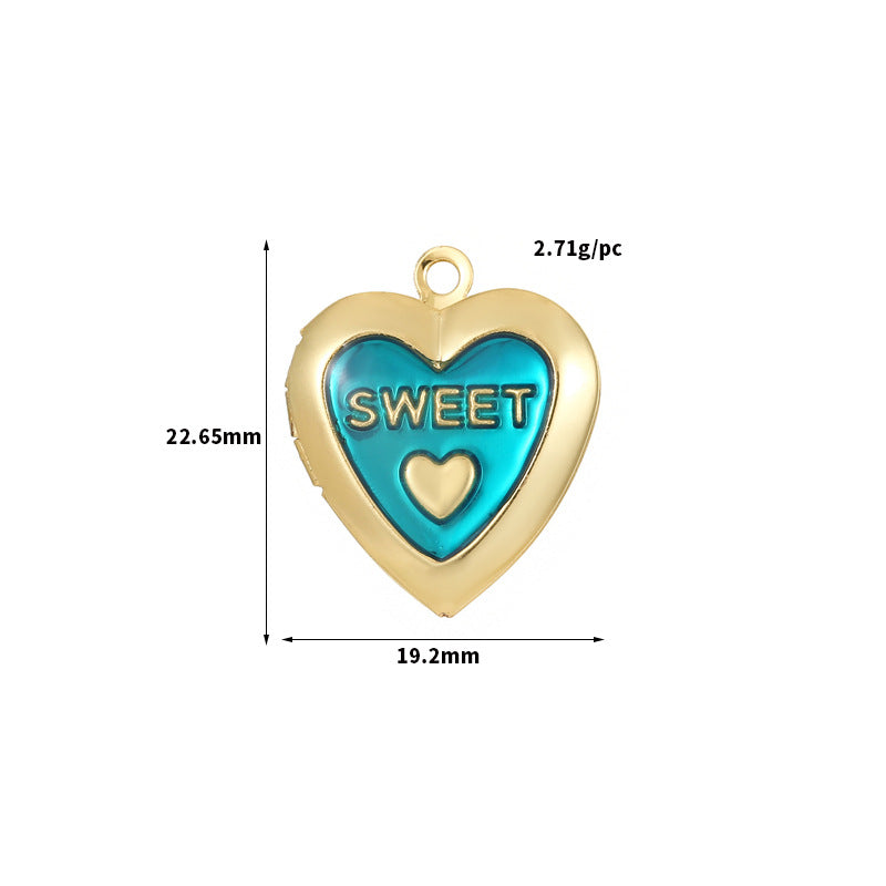 Pendentif à breloque médaillon photo 2 cœurs émail époxy 14K GF