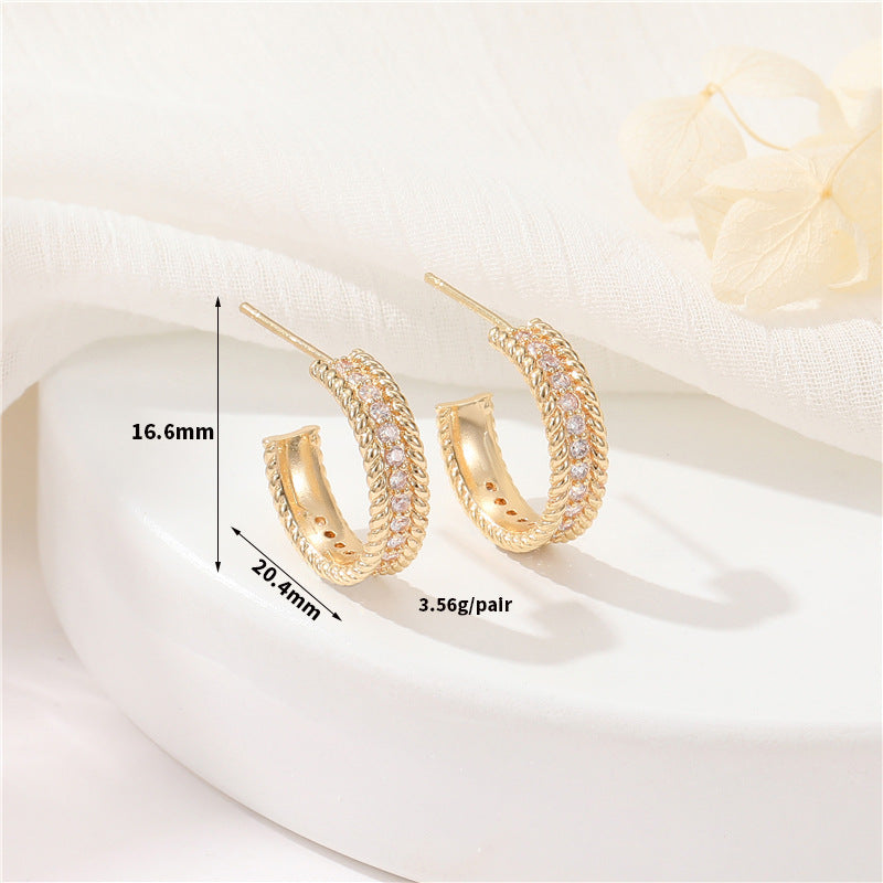 4 boucles d'oreilles à tige en demi-cercle avec perle en boucle et strass vierges ornés de strass 14 carats GF
