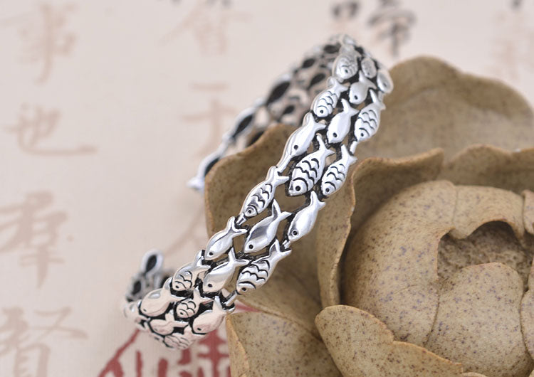 Bracelet de poisson à cercle ouvert en argent sterling S925