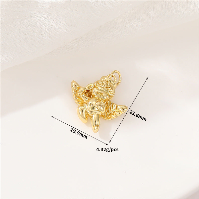 Pendentif à breloque 2 anges Cupidon 14K GF