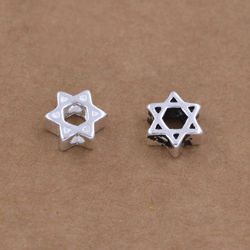 Pendentif à breloque hexagonale minuscule en argent sterling, perle d'espacement à trou traversant, recherche S925