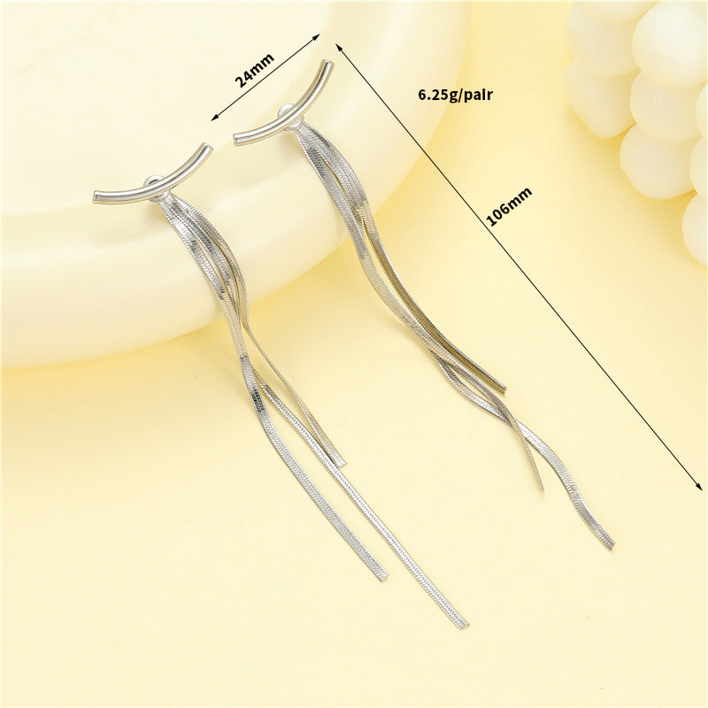 4 boucles d'oreilles à pampilles en chaîne serpent, ornées de strass, boucles d'oreilles 14K GF