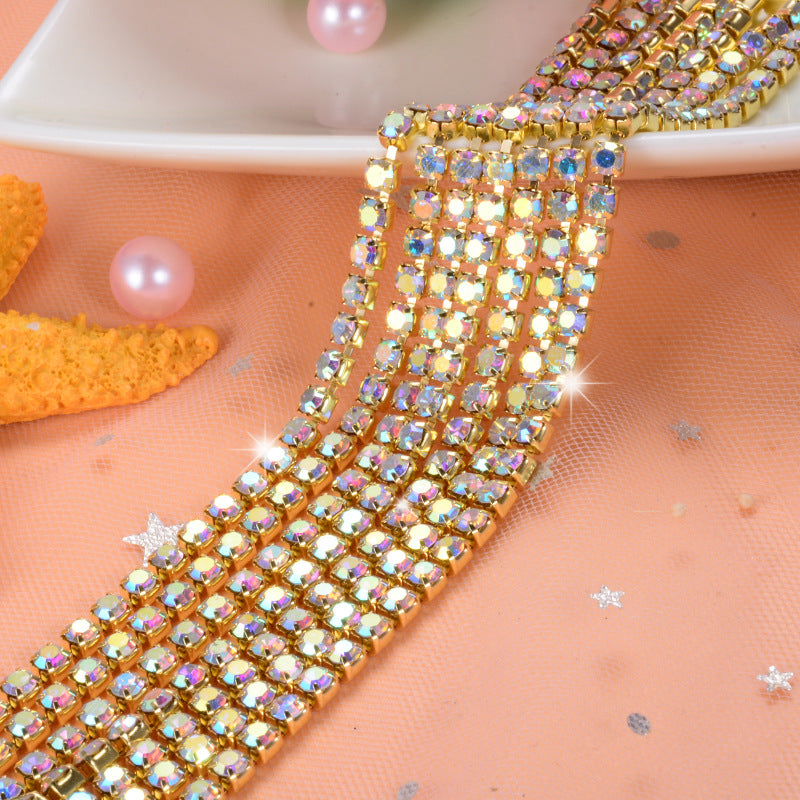 10 yd Colorful Rhinestone Cup Chain Gold Trim Metal Cup Close Chain Jewelry High Quality Wedding Veil Finding 2mm 2.5mm 2.8mm 3mm